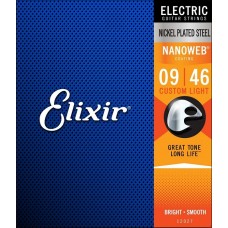 Elixir Strings 12027 Electric Guitar Strings Nanoweb Custom Light - .009-.046
