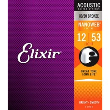 Elixir Strings 11052 80/20 Acoustic Guitar Strings Nanoweb Light - .012-.053