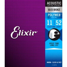Elixir Strings 11025 80/20 Bronze Acoustic Guitar Strings Polyweb Custom Light - .011-.052
