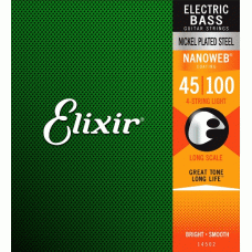 Elixir Strings 14052 Electric Bass Guitar Strings Nanoweb Long Scale Light - .045-.100