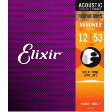Elixir Strings 16052 Phosphor Bronze Acoustic Guitar Strings Nanoweb Light - .012-.053