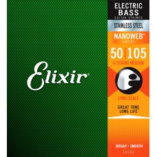 Elixir Strings 14702 Electric Bass Guitar Strings Nanoweb Long Scale Medium - .050-.105