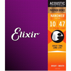Elixir Strings 16152 Phosphor Bronze Acoustic Guitar 12-String Nanoweb Light - .010-.047