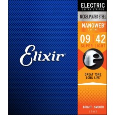 Elixir Strings 12002 Electric Guitar Strings Nanoweb Super Light - .009-.042