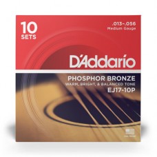D'Addario EJ17-10P Phosphor Bronze Acoustic Guitar String Medium - 13-56 - 10 Packs