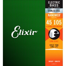 Elixir Strings 14677 Electric Bass Strings Nanoweb Long-Scale Light/Medium - .045-.105