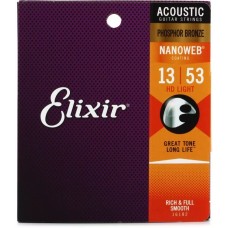 Elixir Strings 16182 Phosphor Bronze Acoustic Guitar Strings Nanoweb HD Light - .013-.053