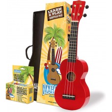 Mahalo MR1RDK Learn To Play Soprano Ukulele Pack M1 Rainbow "R" Series - Red