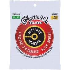 Martin Strings MA170T Authentic Acoustic Lifespan 2.0 Treated 80/20 Bronze Guitar Extra Light - .010-.047