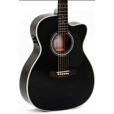 Sigma 000MC-1E-BK Guitars 000-14 Fret, Cutaway Solid Semi Acoustic Guitar - Black High Gloss