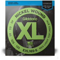 D'Addario EXL165-5 XL ProSteels Long Scale Bass 5-String Regular Light Top/Med Bottom - 45-135