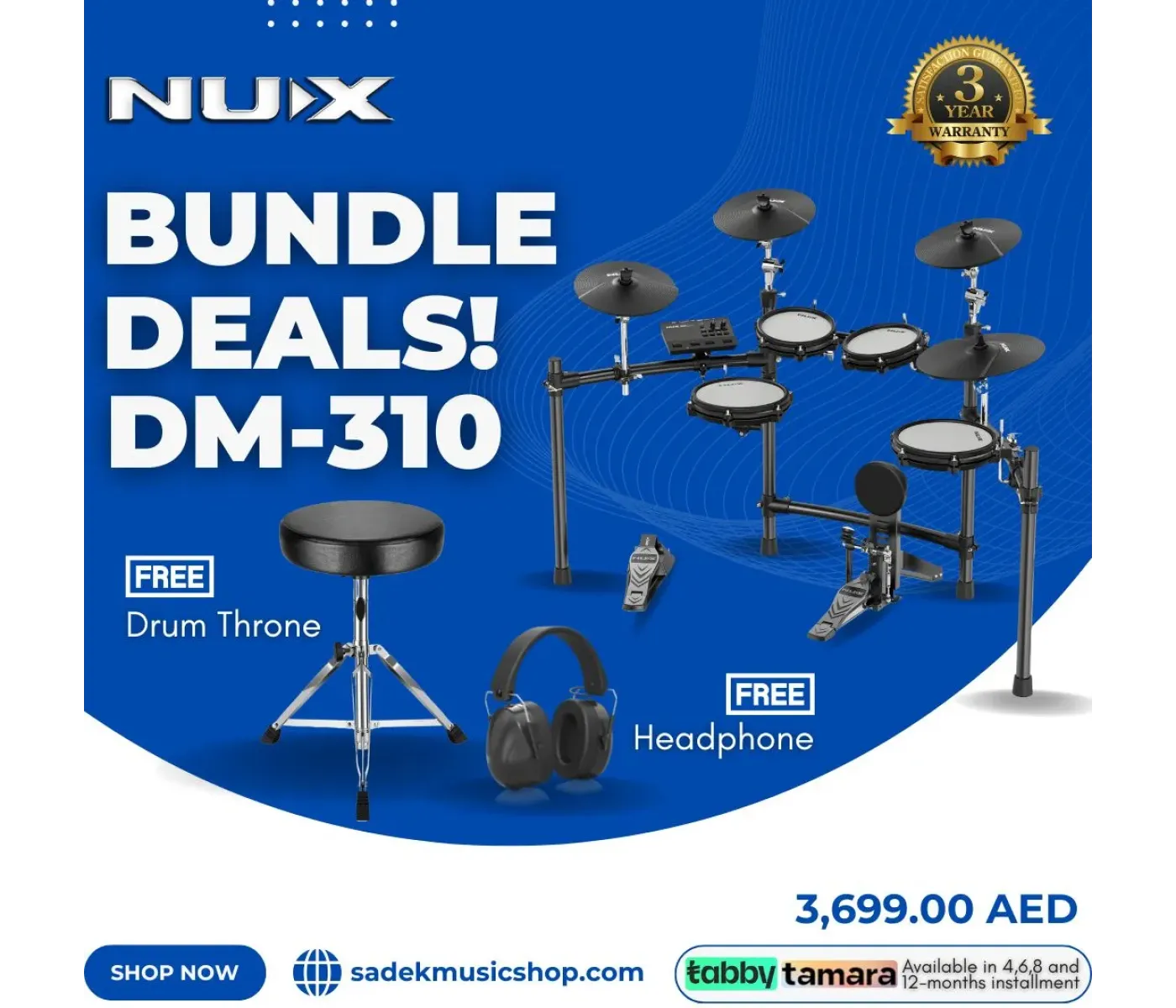 NUX DM-310 All Mesh Head Digital Electric Drum Kit - 3 Years Warranty