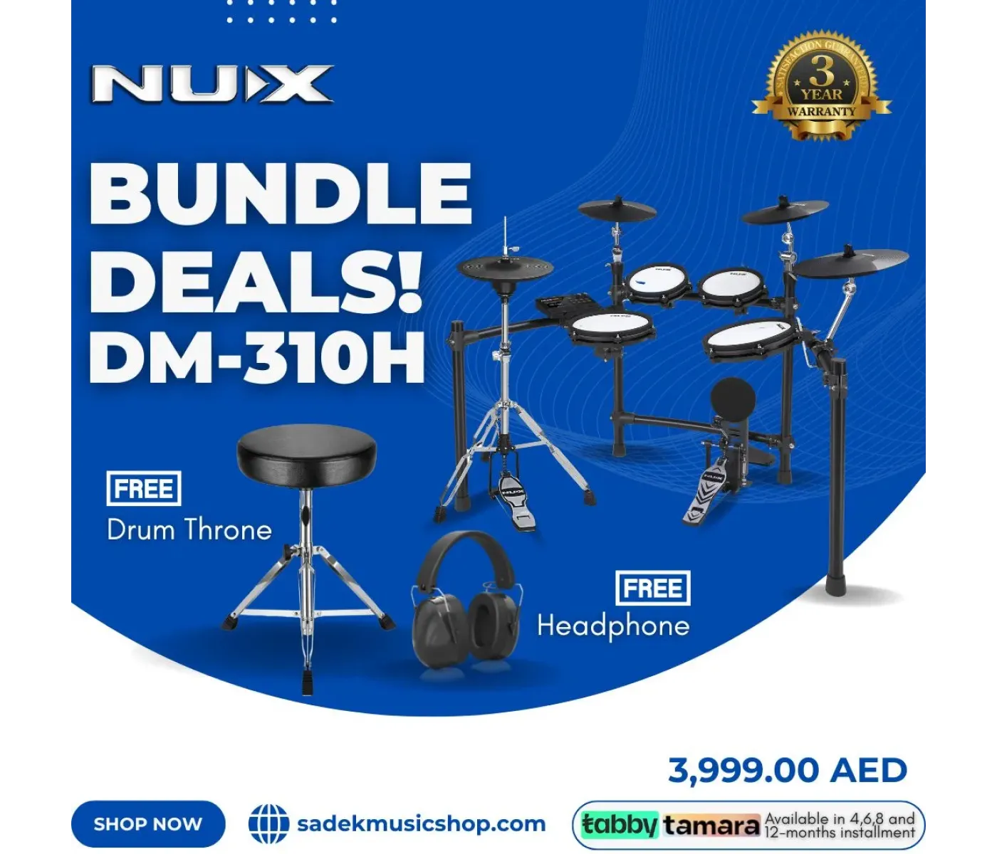 NUX DM-310H All Mesh Head Digital Electric Drum Kit - 3 Years Warranty NUX DM-310H All Mesh Head Digital Electric Drum Kit - 3 Years Warranty