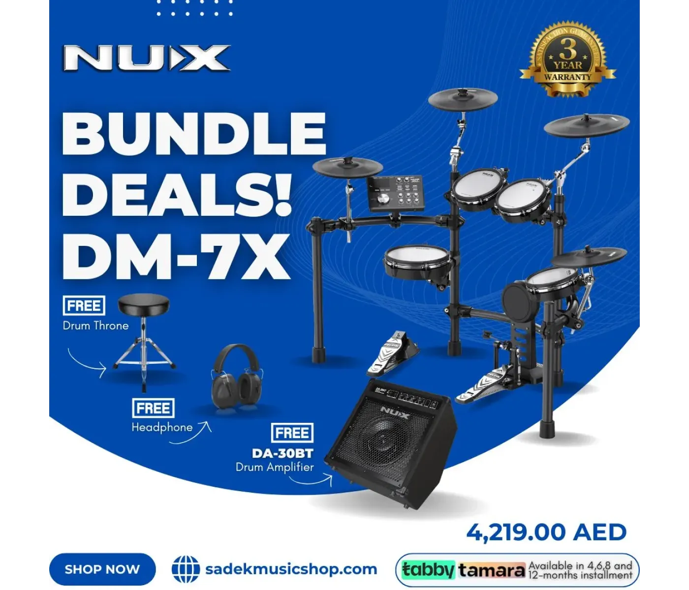 NUX DM-7X All Mesh Head Digital Drum Kit - 3 Years Warranty NUX DM-7X All Mesh Head Digital Drum Kit - 3 Years Warranty