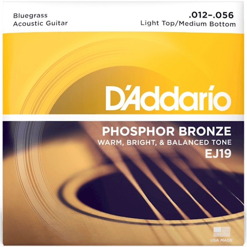 D'Addario EJ19 Phosphor Bronze Acoustic Guitar String Bluegrass Light Top Medium Bottom - 12-56