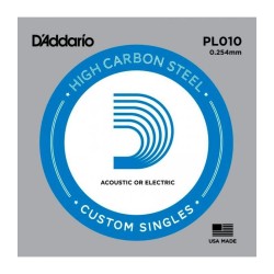 D'Addario PL010 Single Plain Steel String for Acoustic or Electric Guitar - 010