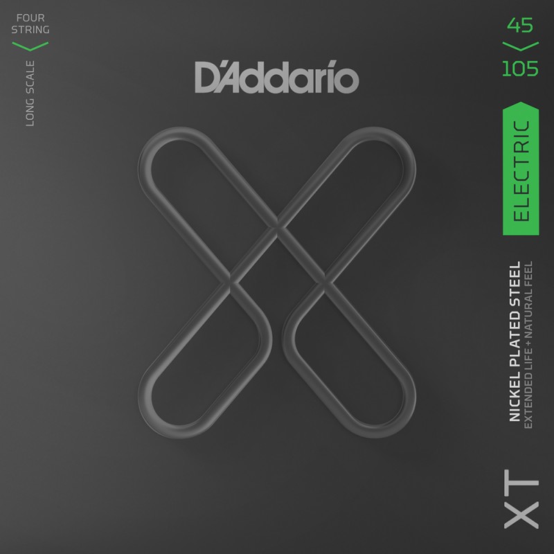 D'Addario XTB45105 XT Nickel Plated Steel Long Scale Bass 4 Strings Light Top/ Medium Bottom - 45-105