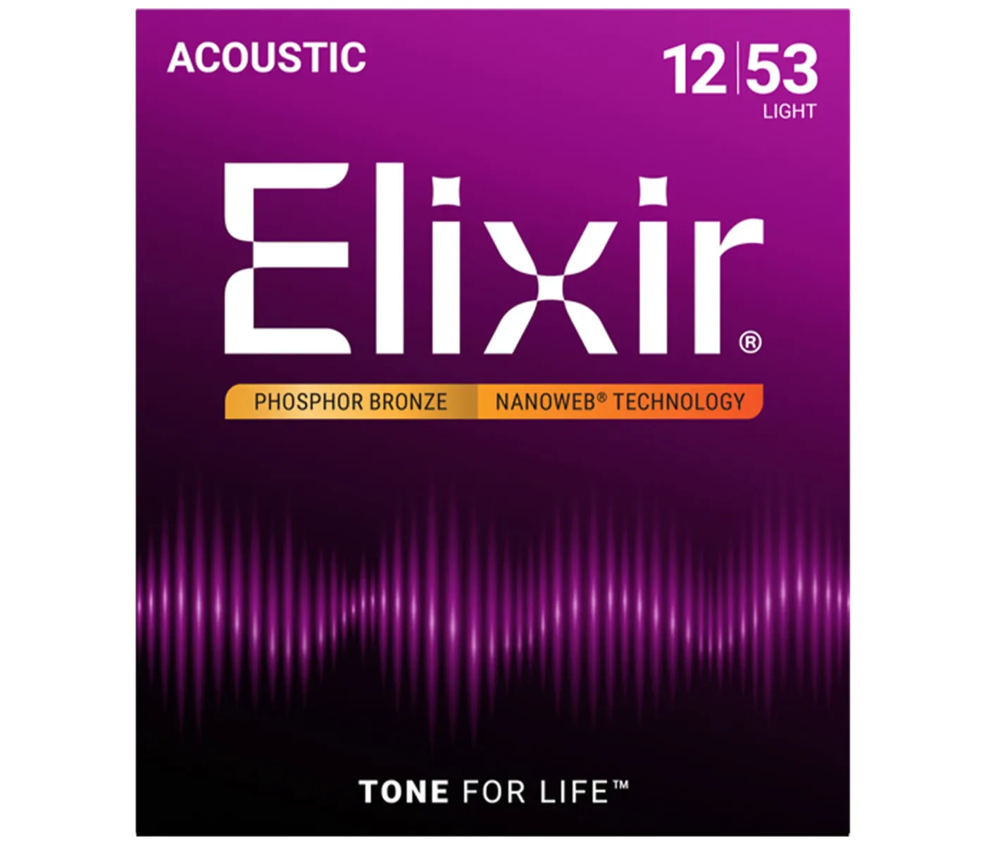 Elixir Strings 16052 Phosphor Bronze Acoustic Guitar Strings Nanoweb Light - .012-.053