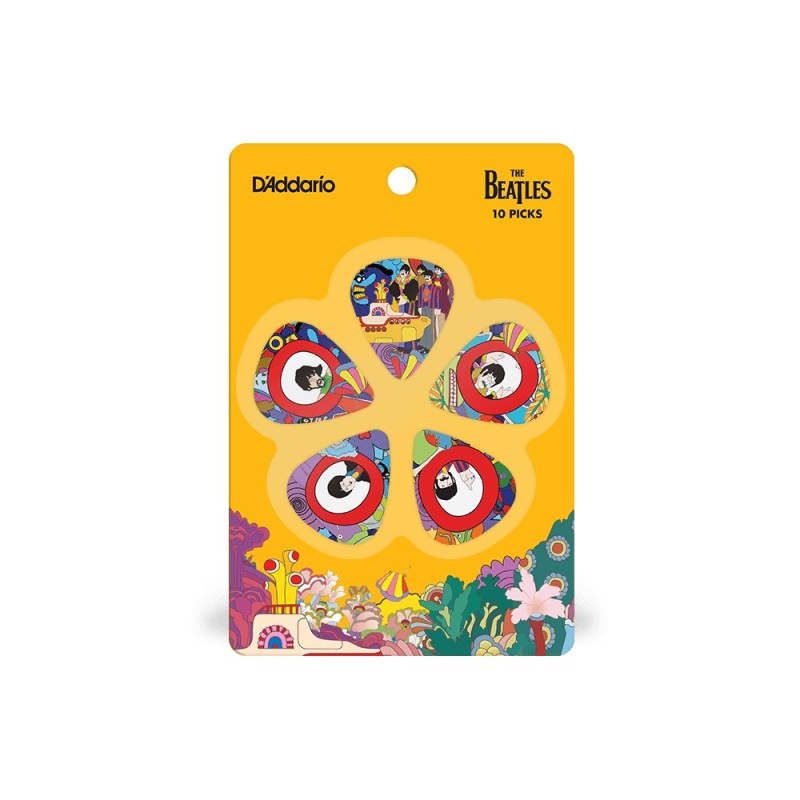 D'Addario 1CWH4-10B7 Beatles Yellow Submarine 50th Anniversary Guitar Picks Medium Gauge (.70mm) - 10 pieces