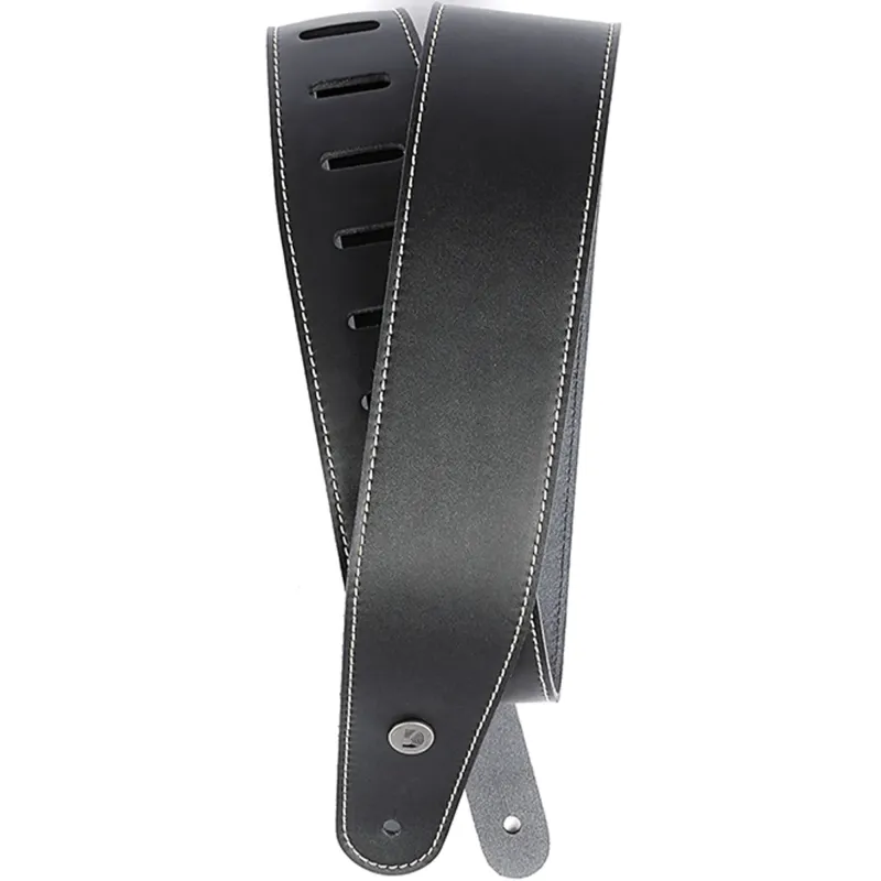 D'Addario 25LS00-DX 2.5-inch Classic Leather Guitar Strap with Stitching - Black