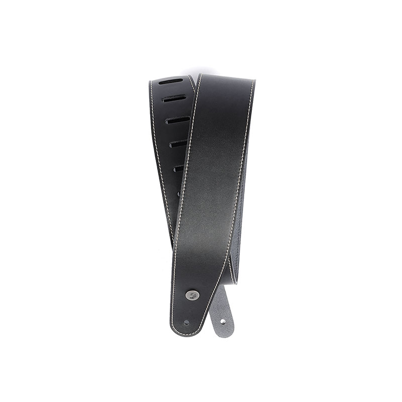 D'Addario 25LS00-DX 2.5-inch Classic Leather Guitar Strap with Stitching - Black