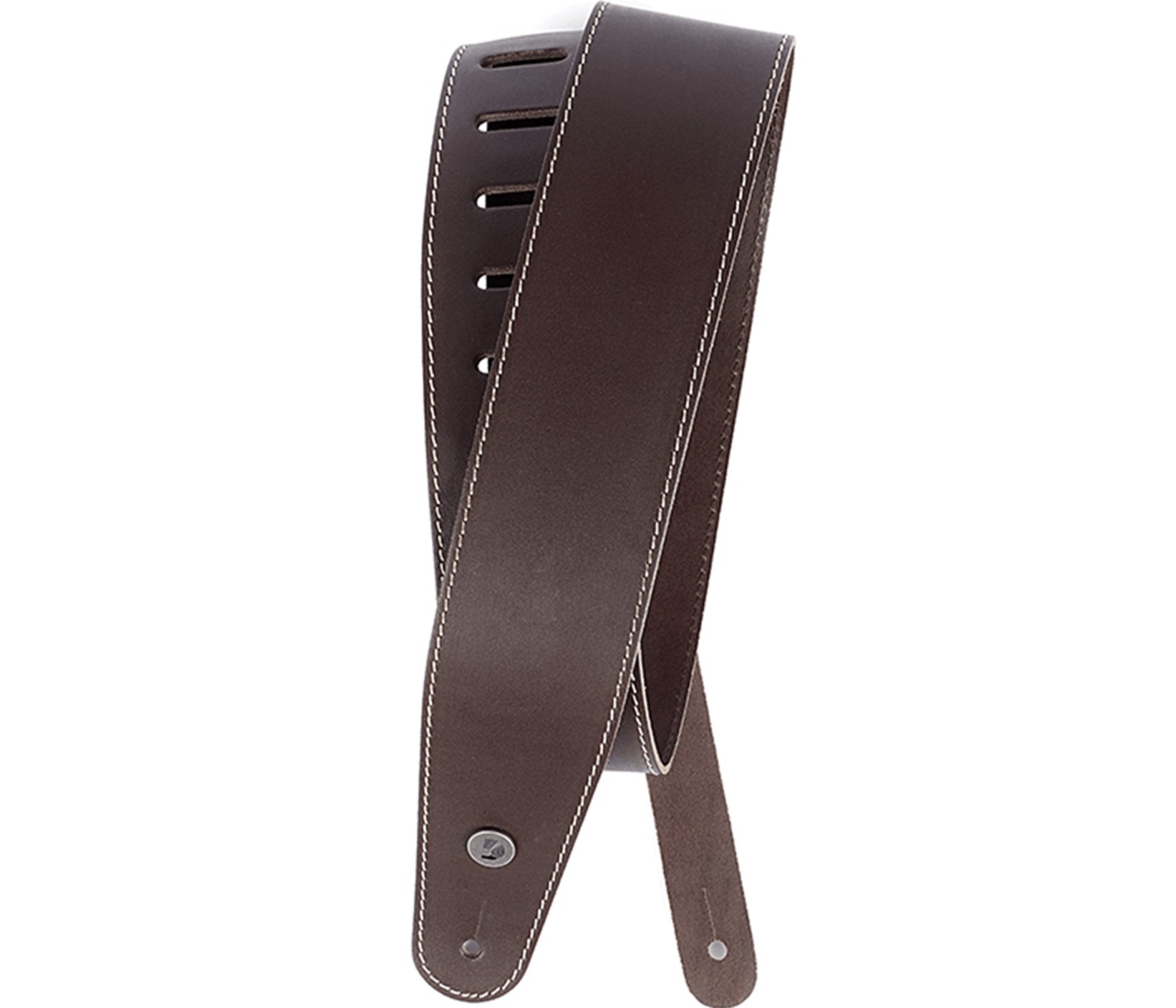 D'Addario 25LS01-DX Deluxe Leather Guitar Strap - Brown with Stitch