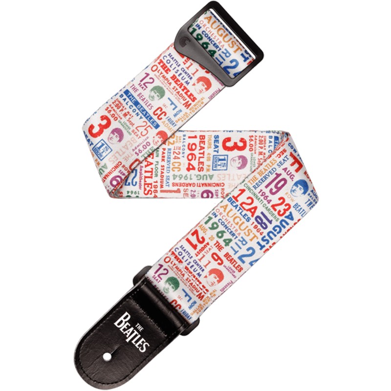 D'Addario 50BTL14 Planet 1964 Tour Ticket Stubs Beatles Guitar Strap - Multi-Color