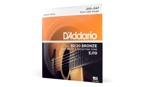 D'Addario EJ10 Phosphor Bronze Acoustic Guitar String Extra Light - 10-47