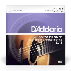 D'Addario EJ13 80/20 Bronze Acoustic Guitar Strings Custom Light - 11-52