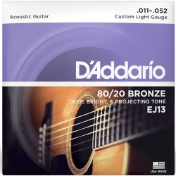 D'Addario EJ13 80/20 Bronze Acoustic Guitar Strings Custom Light - 11-52