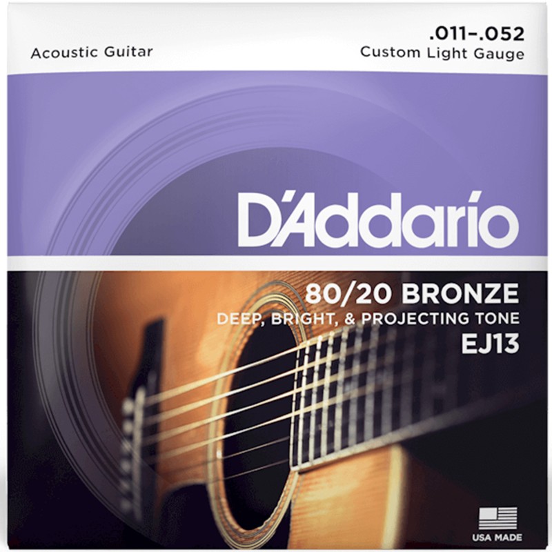 D'Addario EJ13 80/20 Bronze Acoustic Guitar Strings Custom Light - 11-52