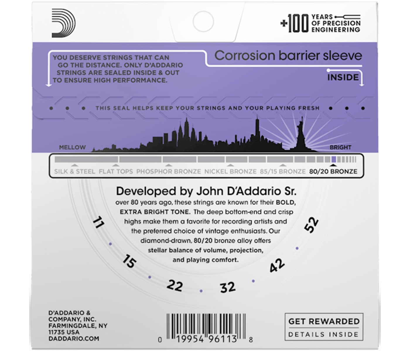 D'Addario EJ13 80/20 Bronze Acoustic Guitar Strings Custom Light - 11-52