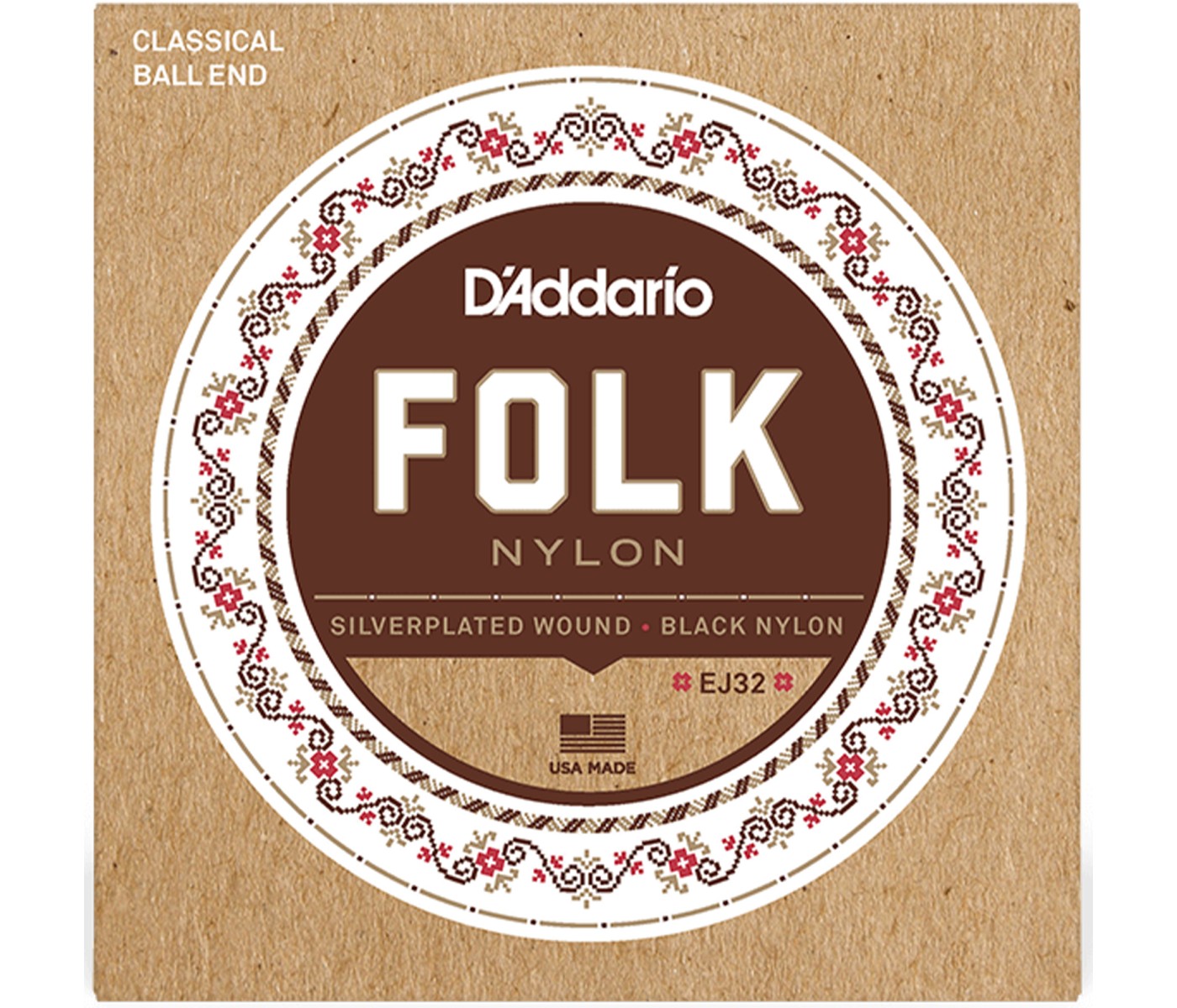 D'Addario EJ32 Normal Tension Ball End Silver- Wound/Clear Nylon Classical Guitar Strings