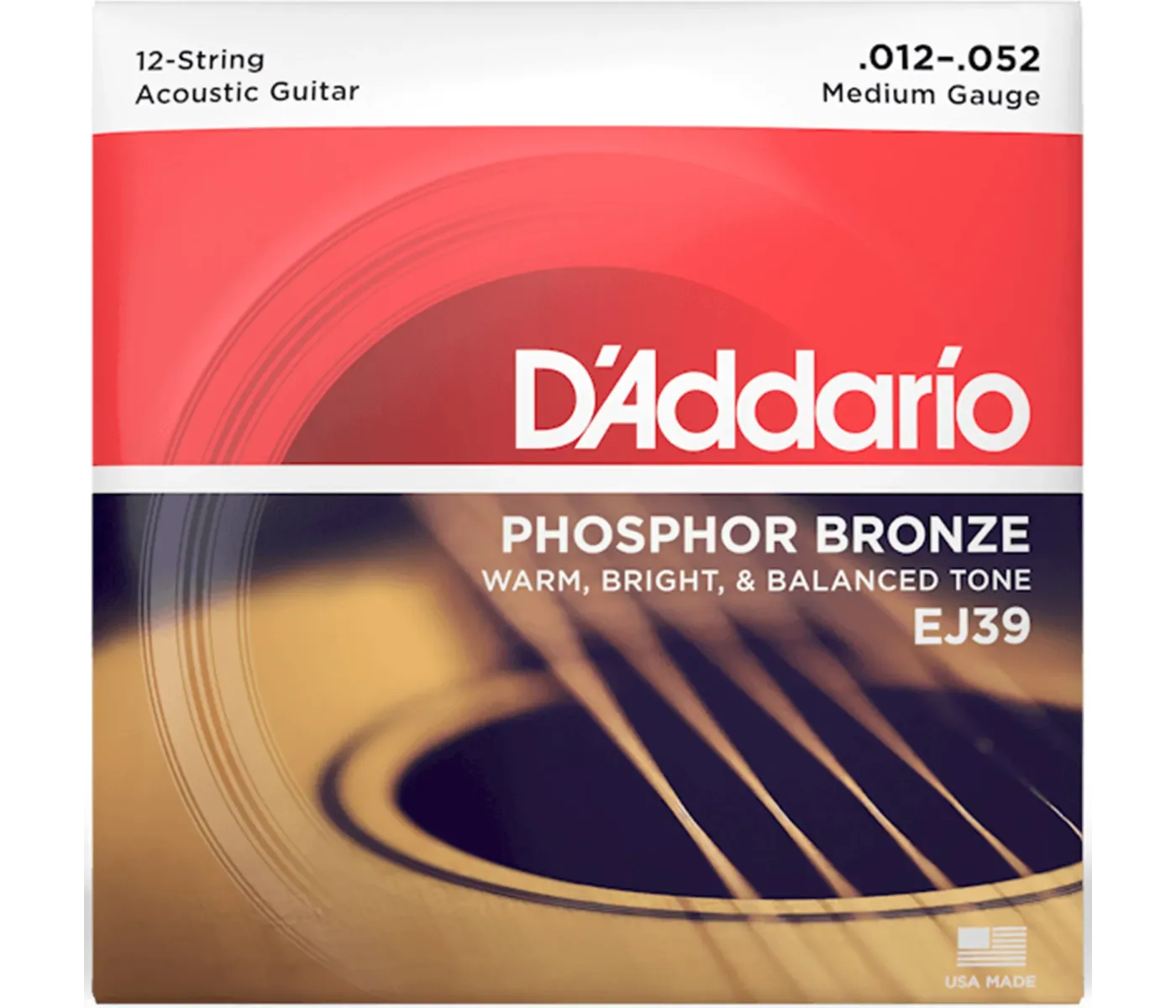 D'Addario EJ39 Phosphor Bronze Acoustic Guitar 12-String Meduim - 12-52