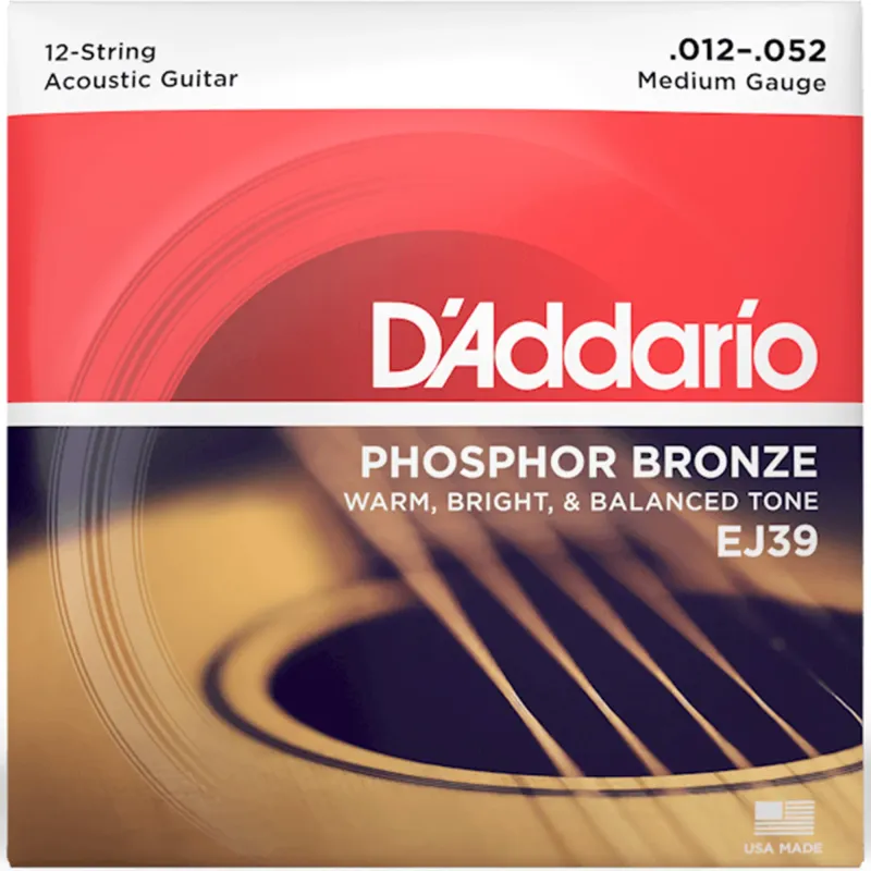 D'Addario EJ39 Phosphor Bronze Acoustic Guitar 12-String Meduim - 12-52