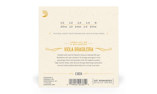 D'Addario EJ82A Viola Brasileira string Cebolão Re and Boiadeira Tunings