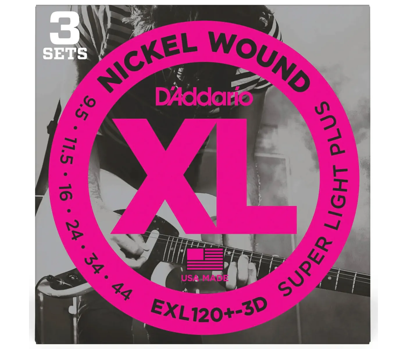 D'Addario EXL120+-3D Nickel Wound Electric Guitar String Super Light - 09.5-44 - 3 Packs