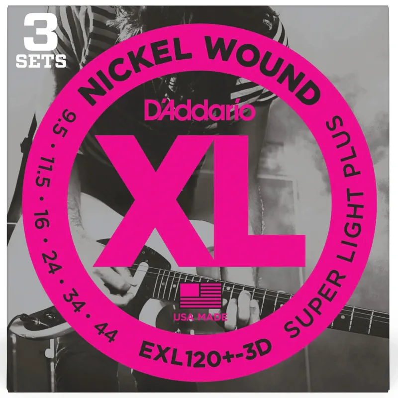 D'Addario EXL120+-3D Nickel Wound Electric Guitar String Super Light - 09.5-44 - 3 Packs