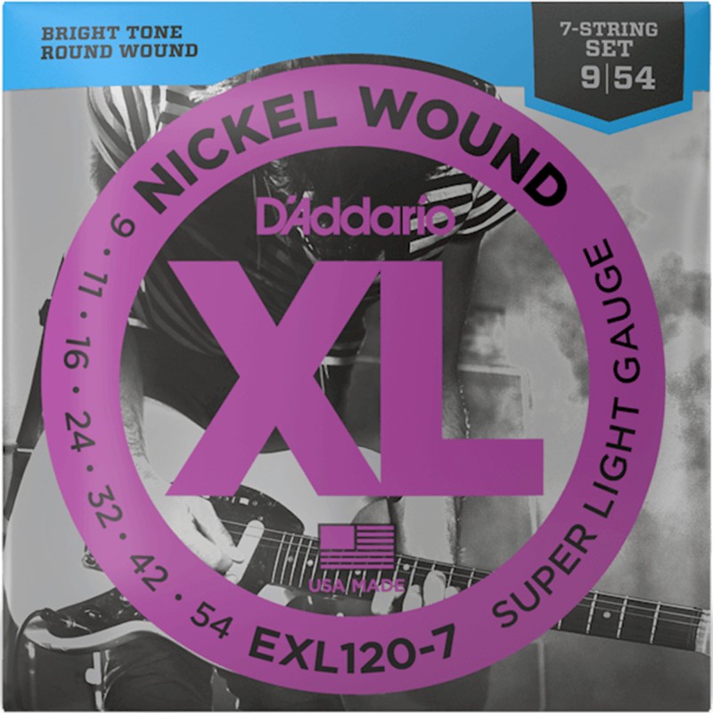 D'Addario EXL120-7 Nickel Wound Electric Guitar 7-String Super Light - 09-54