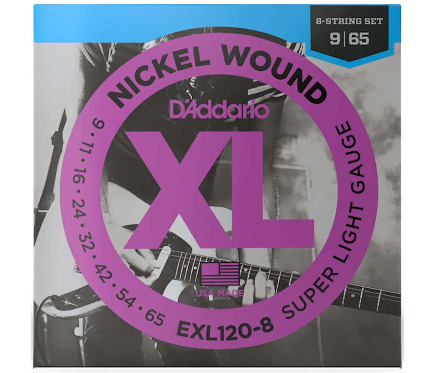 D'Addario EXL120-8 Nickel Wound Electric Guitar 8-String Super Light - 09-65