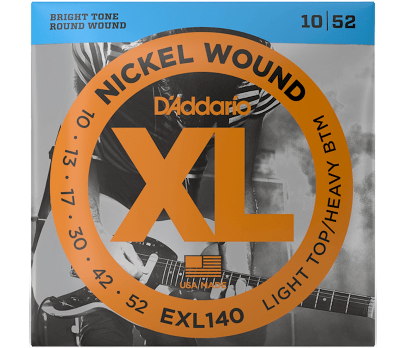 D'Addario EXL140 Nickel Wound Light Top/Heavy Bottom Electric Guitar -10-52