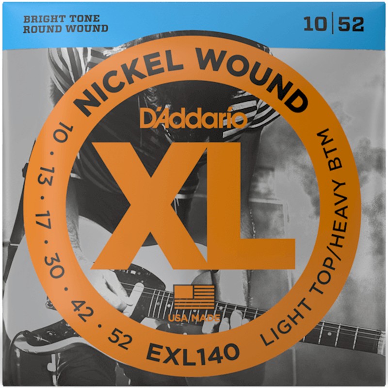 D'Addario EXL140 Nickel Wound Light Top/Heavy Bottom Electric Guitar -10-52