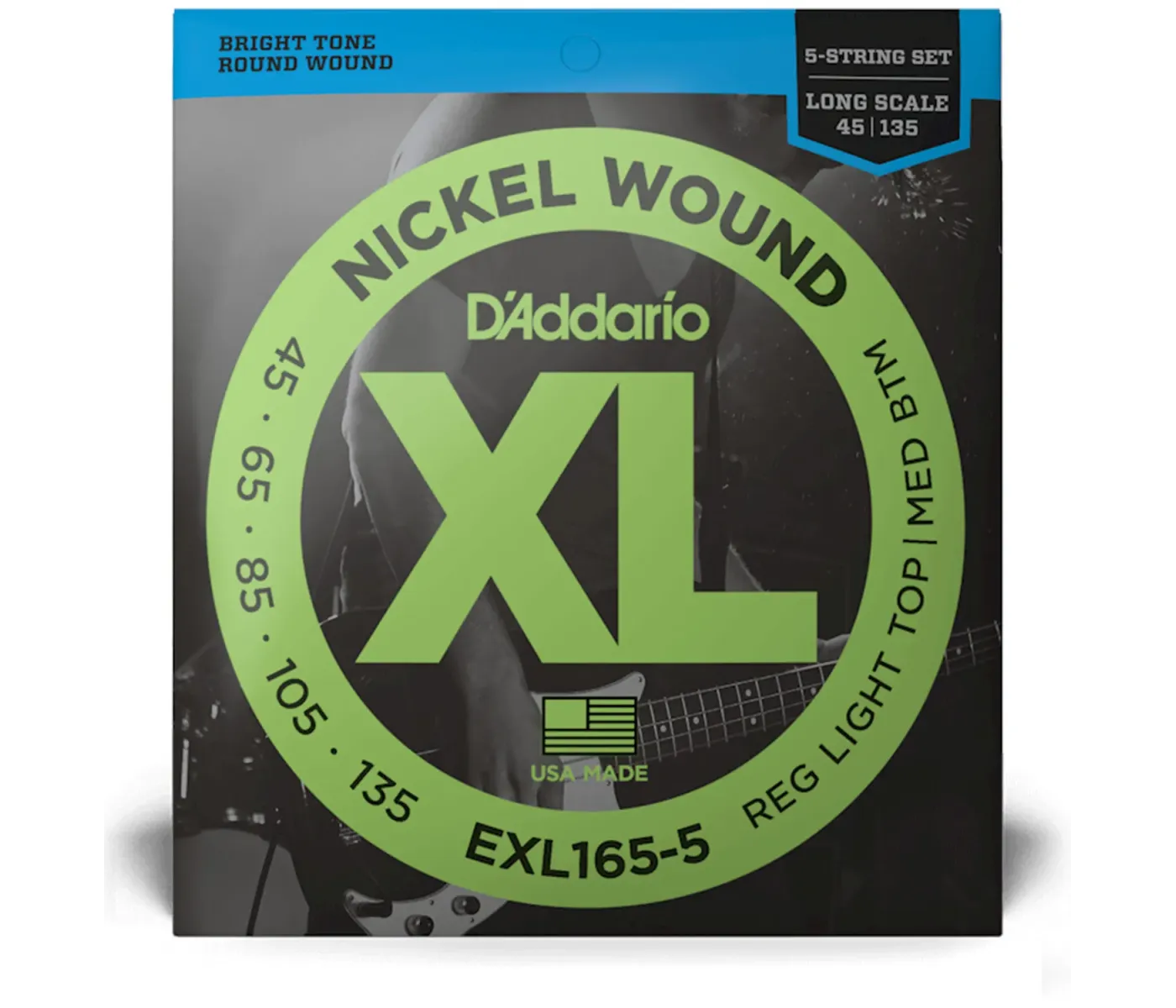 D'Addario EXL165-5 XL ProSteels Long Scale Bass 5-String Regular Light Top/Med Bottom - 45-135