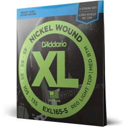 D'Addario EXL165-5 XL ProSteels Long Scale Bass 5-String Regular Light Top/Med Bottom - 45-135