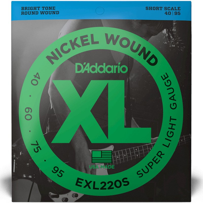 D'Addario EXL220S Nickel Wound Short Scale Bass 4-String Super Light - 40-95
