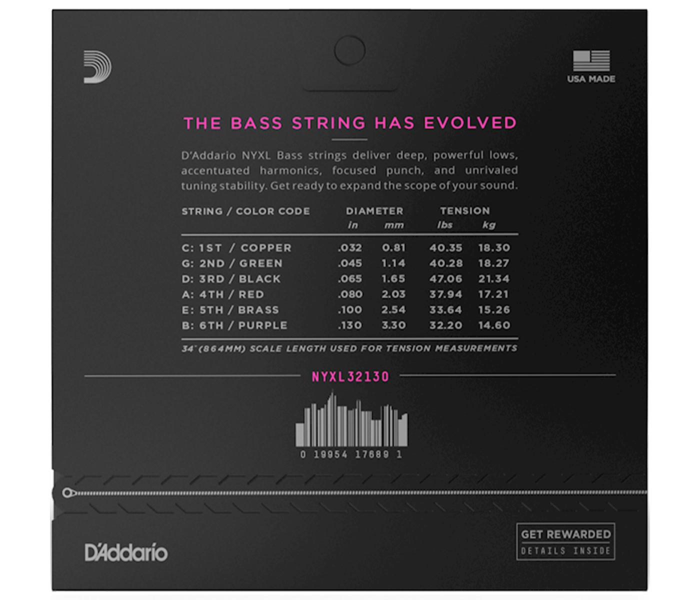 D'Addario NYXL32130 NYXL Bass Electric Guitar String Regular Light - 32-130