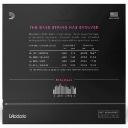 D'Addario NYXL45100 Nickel Wound Bass Guitar Long Scale Bass Strings Regular Light - 045 - 100