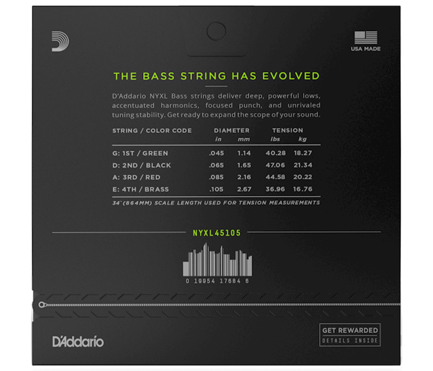 D'Addario NYXL45105 Long Scale Bass 4-String Light Top/Medium Bottom - 45-105