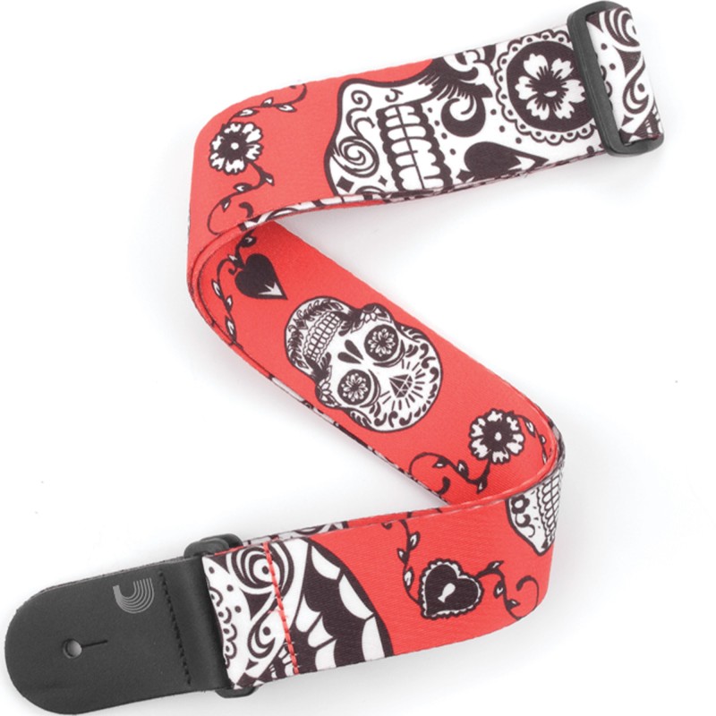 D'Addario P20W1414 Polyester Guitar Strap - Red Sugar Skulls