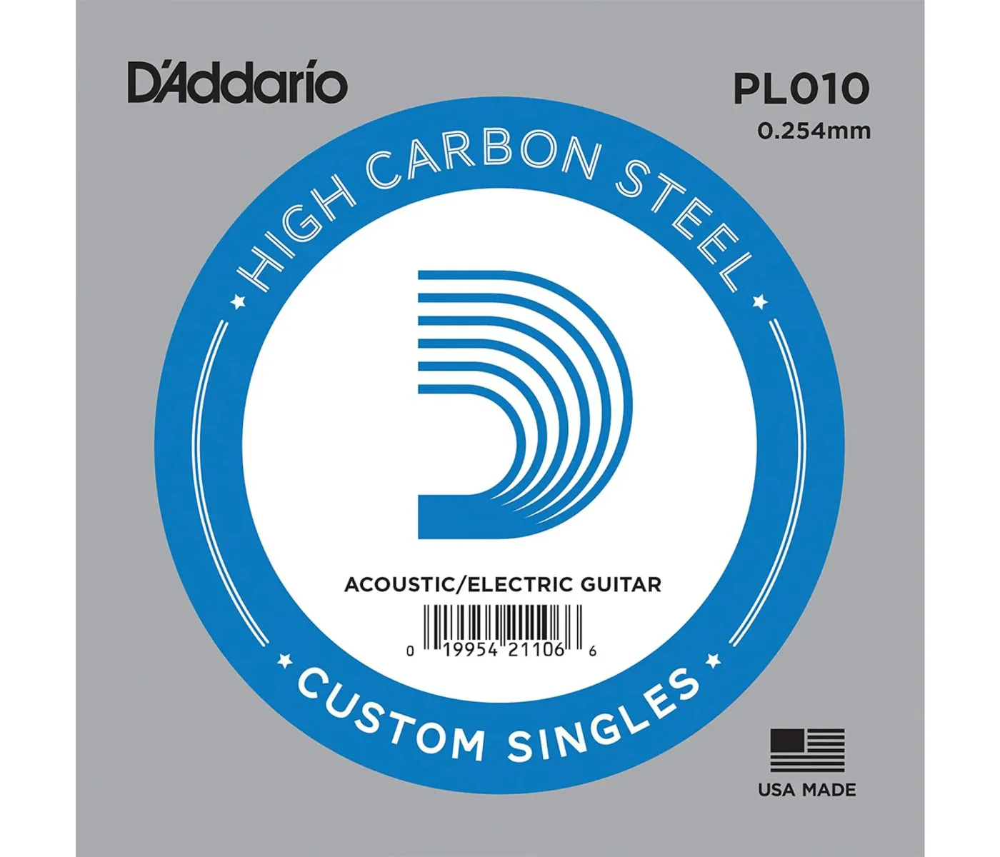 D'Addario PL010 Single Plain Steel String for Acoustic or Electric Guitar - 010